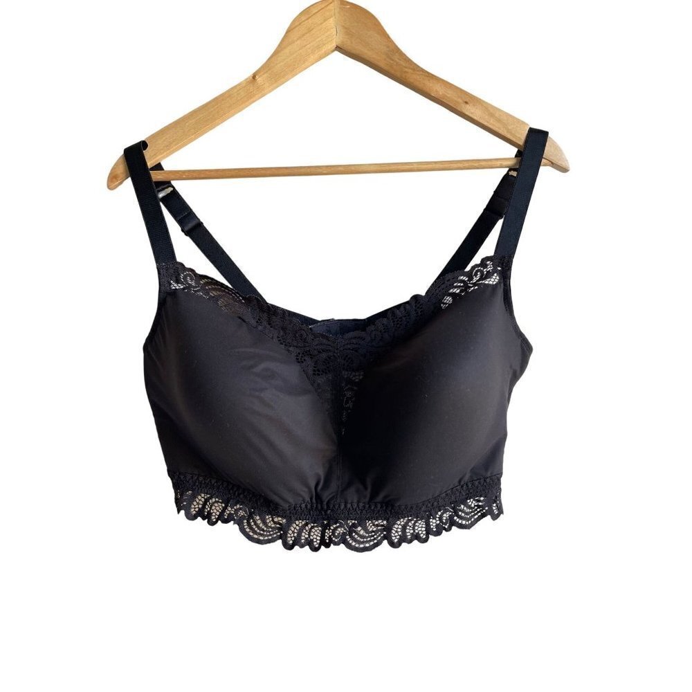 BALI Women's Size 3XL Wire Free Wireless Black Lace Bra Lightly Lined